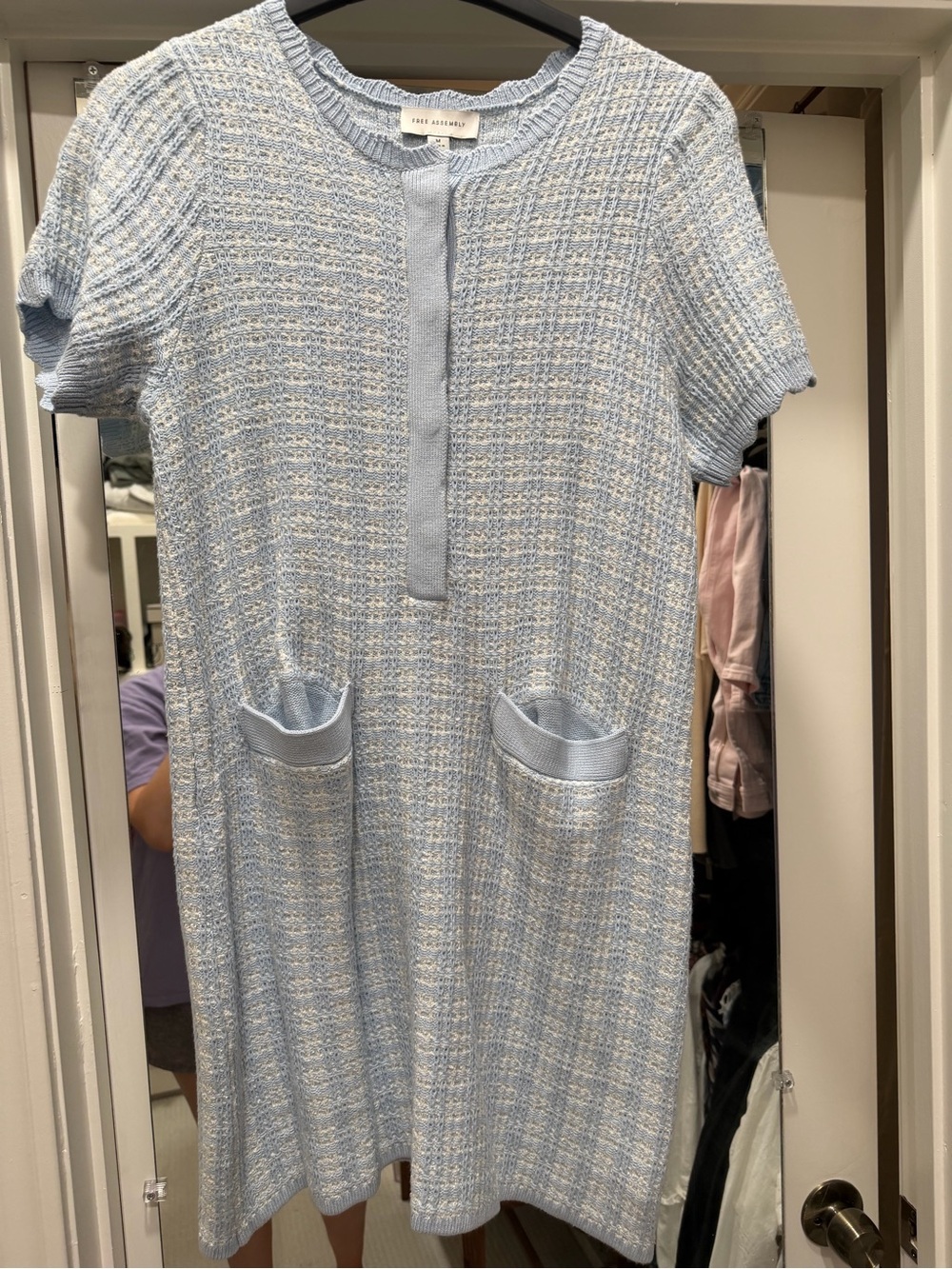 Free Assembly - Textured Light Blue Knit Pocket Dress - Short Sleeve
